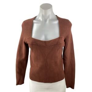 Abercrombie & Fitch Brown Long Sleeve Ribbed Knit Square Neck Sweater Top Size L